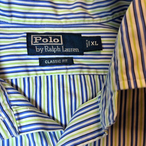Polo Ralph Lauren Classic Fit Long Sleeve Button Down Striped Blue Green Size XL - Picture 5 of 7